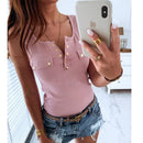 Metal Button Slim Tank Top Women Sexy Round Neck Sleeveless T-Shirt Summer Every Day Solid Top
