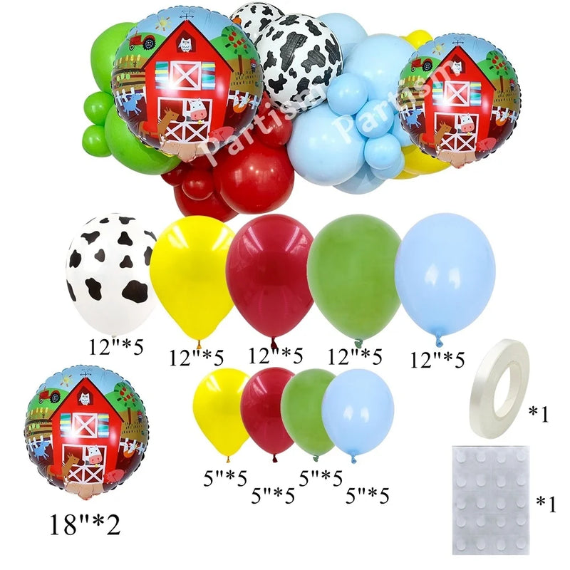 Farm Animal Balloon Tower with Digital Baloon Carton Cow/Pig/Sheep Balloons Kids Farm Animals Happy Birthday Party Decoration