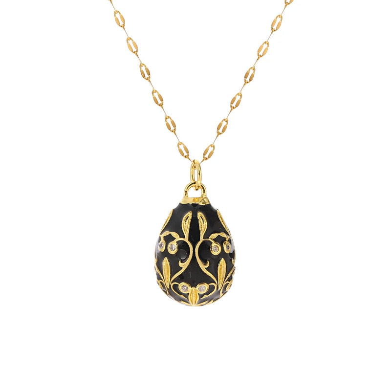 Greatera Colorful Enamel Easter Egg Pendant Necklaces for Women Guilloche Locket Egg Gold Plated Chain Necklaces Party Jewelry