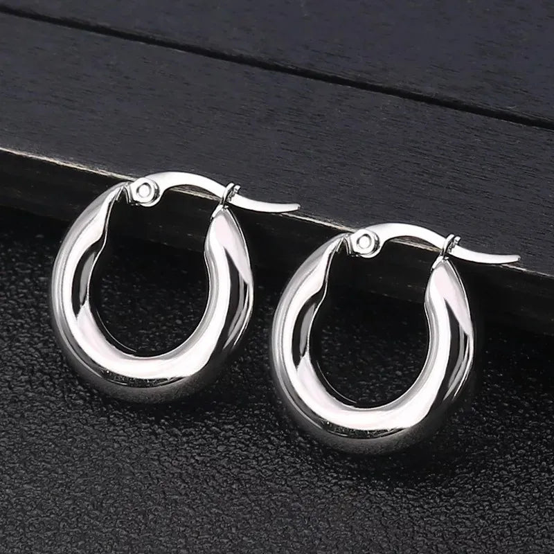 1Pair 5.0 Titanium Steel Round Thickened Earrings stainless steel smooth circle solid thick Earrings jewelry Accessories Gifts