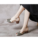 WOIZGIC Women Mother Ladies Female Genuine Leather Sandals Shoes Platform Summer Cool Beach Retro Flowers High Heel Buckle Strap