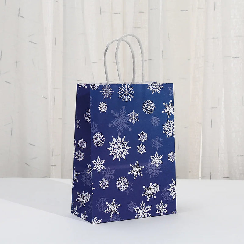 6Pcs Blue Christmas Theme Paper Gift Packing Bags Snowflake Snowman Shopping Bag for 2025 Xmas Navidad Christmas Party Deocr