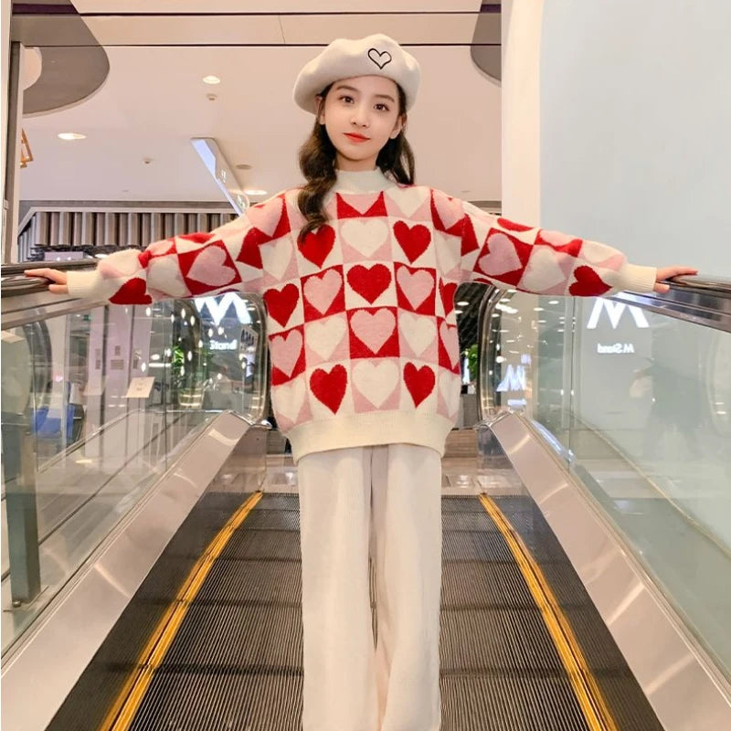 Girls Sweater Thickened 2024 Autumn/Winter New Children's Fashion Knitted Top Christmas Winter Clothes for Girls 7 8 10 12 Years