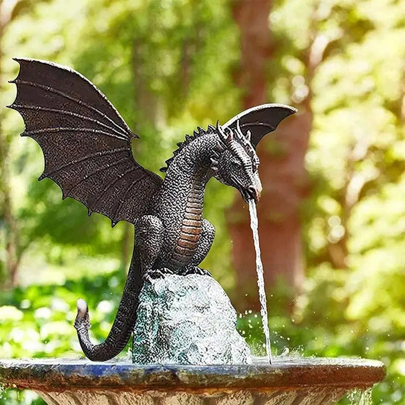 Garden Fountain Dragon Statue Water Spray Dragon Pattern Resin Waterscape Sculpture Cool Pond Spitter Landscape Decor Dragon