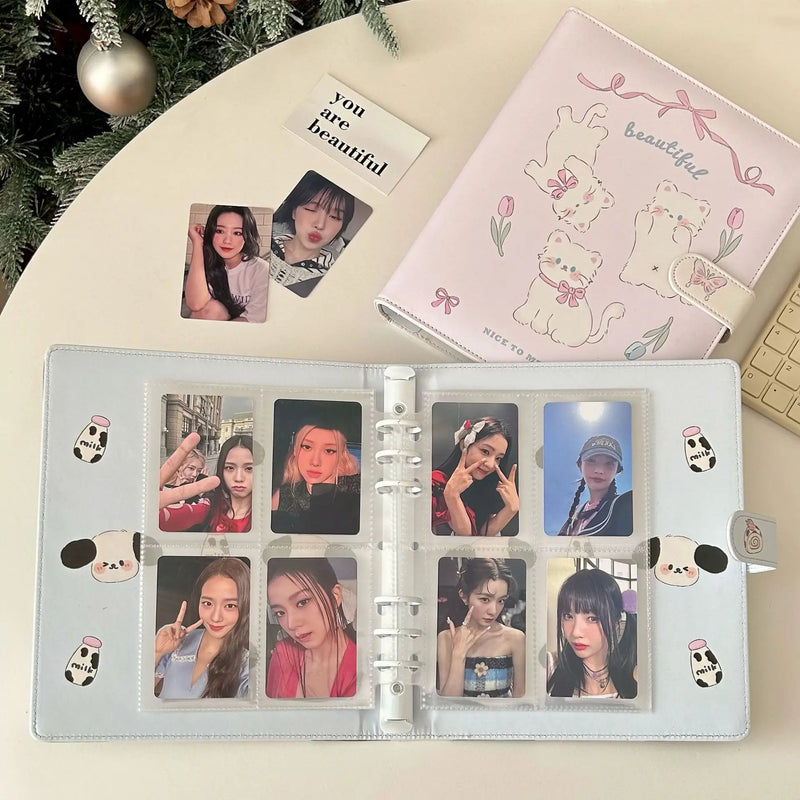 A5 Cute Cat Idol Cards Photo Album Photocards Binder Kawaii Kpop Cards Loose-leaf Album Photo Collect Book School Stationery