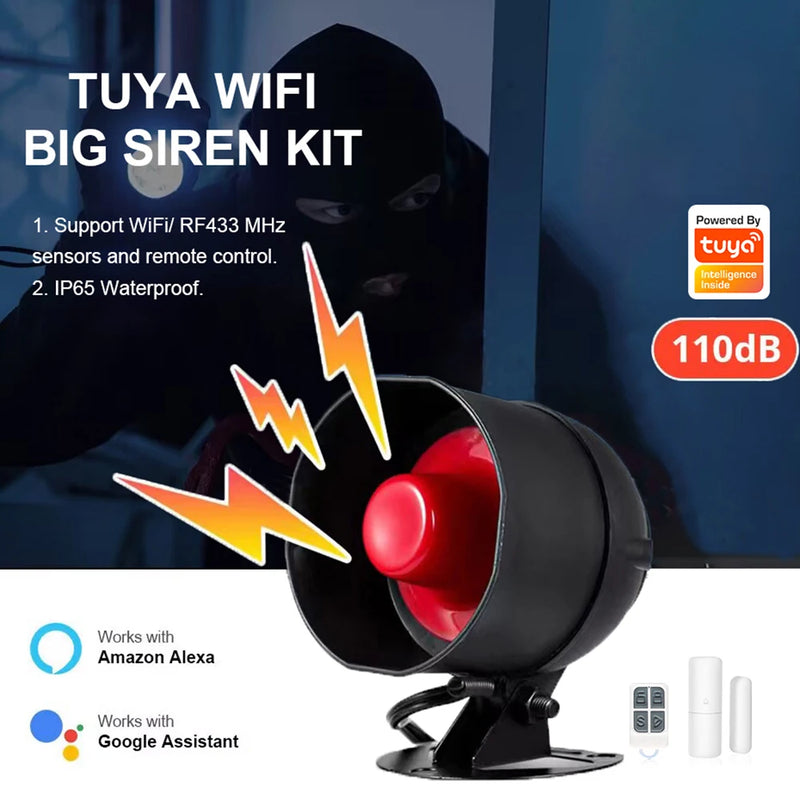 Tuya WiFi Siren Alarm System Wireless Loud Sound Alert Siren Kit Smart Life Siren Compatible With Alexa Google For Home Security