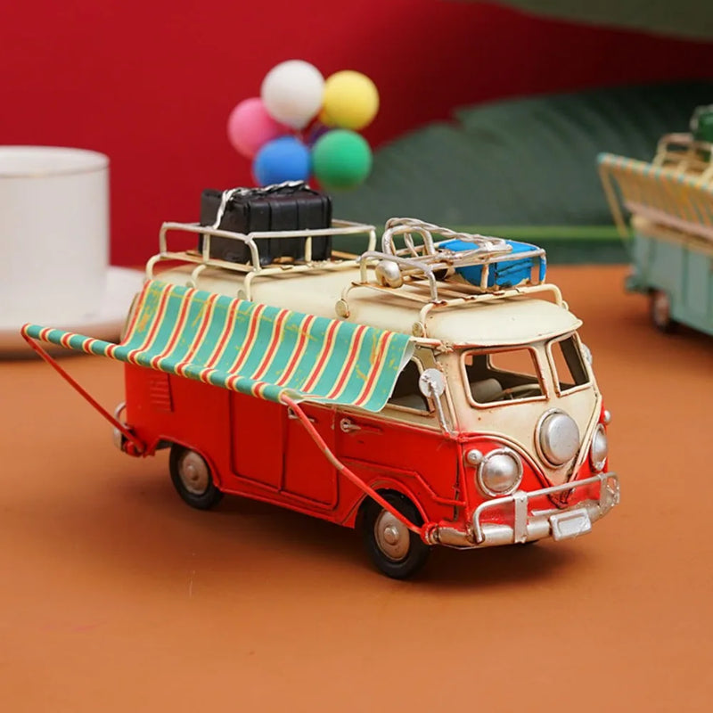 Retro Campervan Model Nostalgic Old Object Large Metal Iron Art Bus Piggy Bank Gift Desktop Decoration Camper Van Model Bar