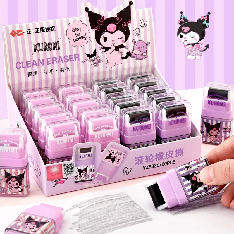 Sanrio Kawaii Kuromi Cartoon Rubber Eraser With roller Cute Erasers for Kids School Office Supplies Gift Stationery