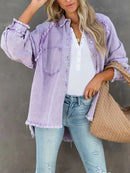 Neue 2025 Herbst Frühling Damen Unifarbenes Hemd Bluse Retro Denim Locker Koreanisch Weibliche Knöpfe Oberteile Vintage Lässige Langarmblusen