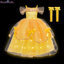 Girls Belle Princess Dress LED Light Up Summer Cosplay Costume Beauty and the Beast Clothing Birthday Party Gift