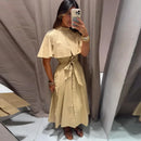 The Overcast Line | Belted Trench Midi Dress with Cape Overlay