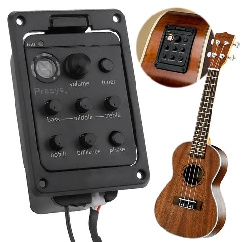 201 Piezo Pickup Acoustic Guitar Preamp 4 Band Acoustic Guitar Pickup Preamp EQ Tuner Mic Blend Preamp for Fishman Presys+