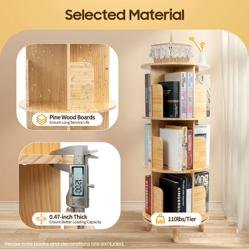 3-Tier Rotating Bookshelf Organizer Modern 360°Rotating Storage Rack Display Holder Stand Floor Standing  Multi-Functional