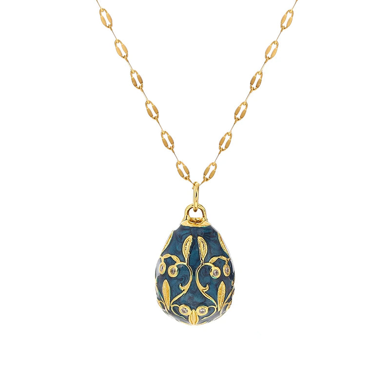Greatera Colorful Enamel Easter Egg Pendant Necklaces for Women Guilloche Locket Egg Gold Plated Chain Necklaces Party Jewelry