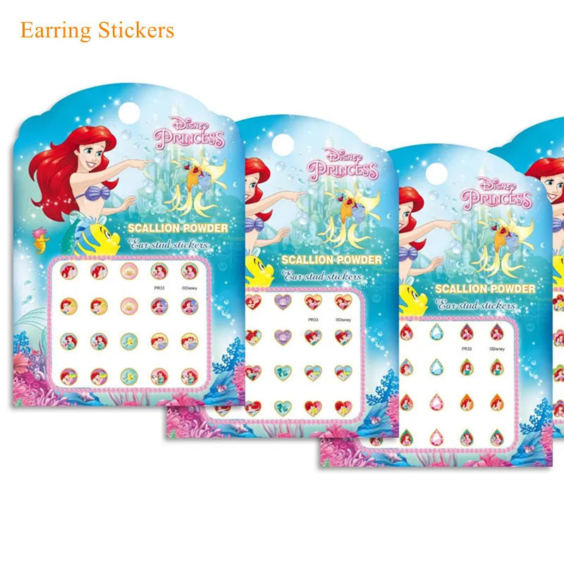 Disney Princess Earring Stickers Girl Makeup Toy  Frozen Sofia Mermaid Ear Stickers