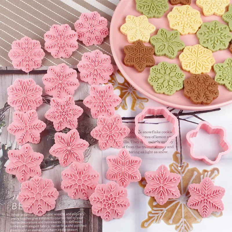 9pcs/Set Snowflake Cookie Embossing Cutter Molds Merry Christmas Snowflake Fondant Stamp Pastry Biscuit Cake Decorating Tools