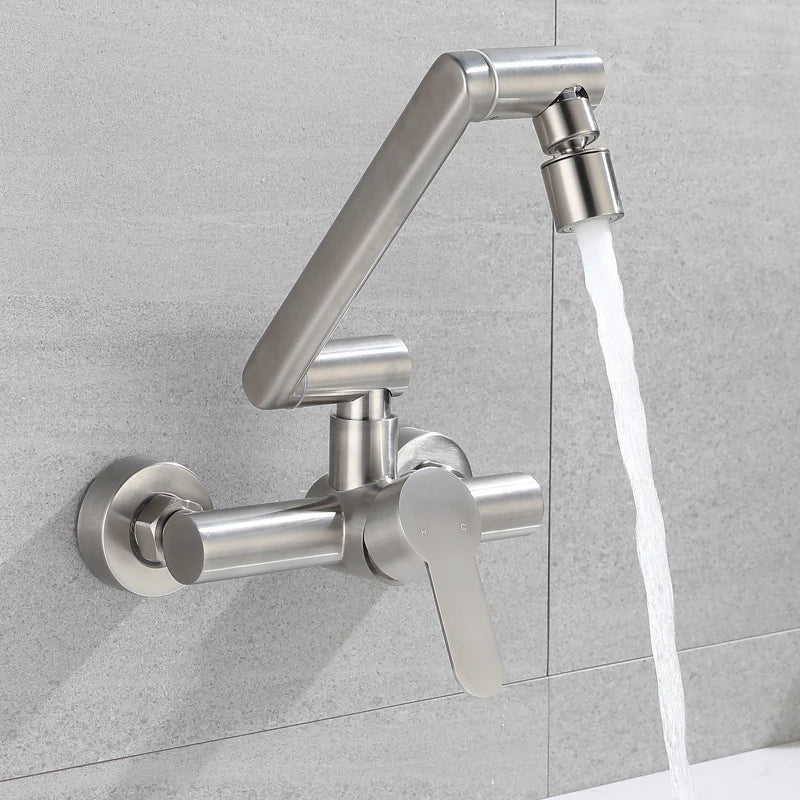 Kitchen Wall Mount Faucet with Sprayer 7.6-8.4 Inch Center Brush Nickel Stainless Steel Sink Mixer Tap for Kitchen Laundry Sinks