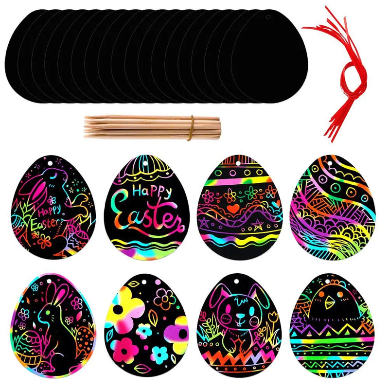 12pcs Easter Magic Scratch Paint Easter Eggs Crafts DIY for Making Holiday Gifts Egg Basket Fillers Party Decorations