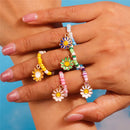 Neue koreanische bunte böhmische kleine Blumenringe Sets handgefertigte Perlen-Fingerringe für Frauen Mädchen Sommer Strand Schmuck Geschenke