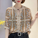 Elegant Fashion Rivet Casual Printing Diamonds Diamonds Pullovers 2024 New Summer Short Sleeve Loose Temperament Shirt T-Shirt