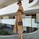 The Overcast Line | Belted Trench Midi Dress with Cape Overlay