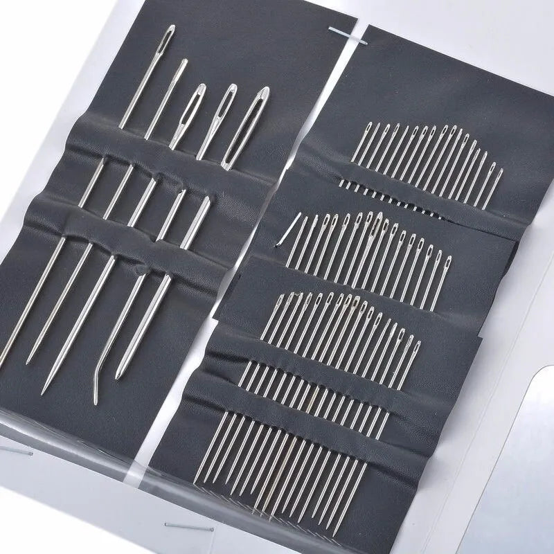 55 Pieces Stainless Steel Big Eye Hand Sewing Needles Set with Different Sizes for Sewing Needlework Embroidery Needles