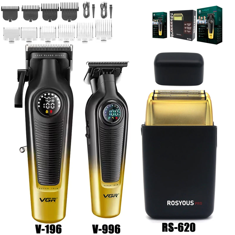 VGR V-996 Men's Professional Hair Clipper with DLC Blade, 7000 RPM, LED Display, Barber Shop Cordless Professional Hair Trimmer