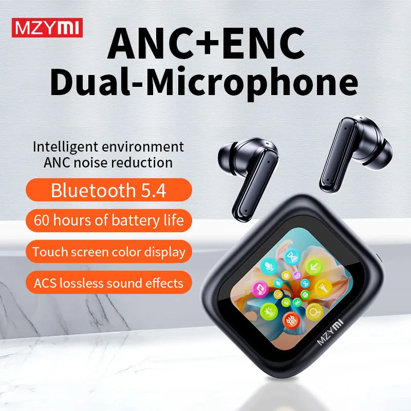 MZYMI E18 Pro ANC Wireless Earbuds TWS Bluetooth5.4 Touch Screen Earphone HIFI Stereo Noise Cancelling Sport Waterproof Headset
