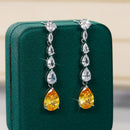 Huitan Bright Pear Yellow Cubic Zirconia Long Hanging Earrings Romantic Bride Wedding Accessory Luxury Fashion Jewelry for Women