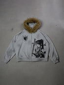 Winter Fashion Streetwear Women's Gothic Printed Faux Fur Hooded Jacket Trendy Edgy Zip - Up Sweatshirt 2026 New Arrival
