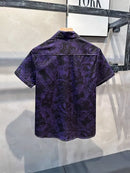 Large Size Cartoon Purple Short-sleeved Floral Shirt Men's Summer Dark Retro Hong Kong Style Handsome Hawaiian Shirt