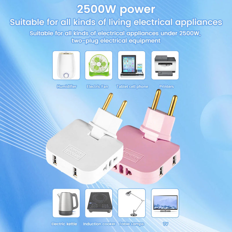 EU Plug To US Plug Dual USB Interface 3 In 1 Foldable Hidden Socket USB 5V 2A Fast Charger Portable Travel Set