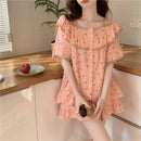 Women Sweet Floral Pajamas Female Summer Set Lace Princess Short-Sleeved Shorts Homewear Ladies Kawaii Soft Nightwear Loungewear