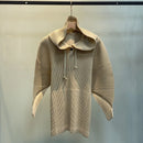 Miyake Pleated Sweatshirt Pit Stripe Zipper Standing Collar Jacket Women 2025 New Casual Pullover Hundred Pleat Skinny Tops