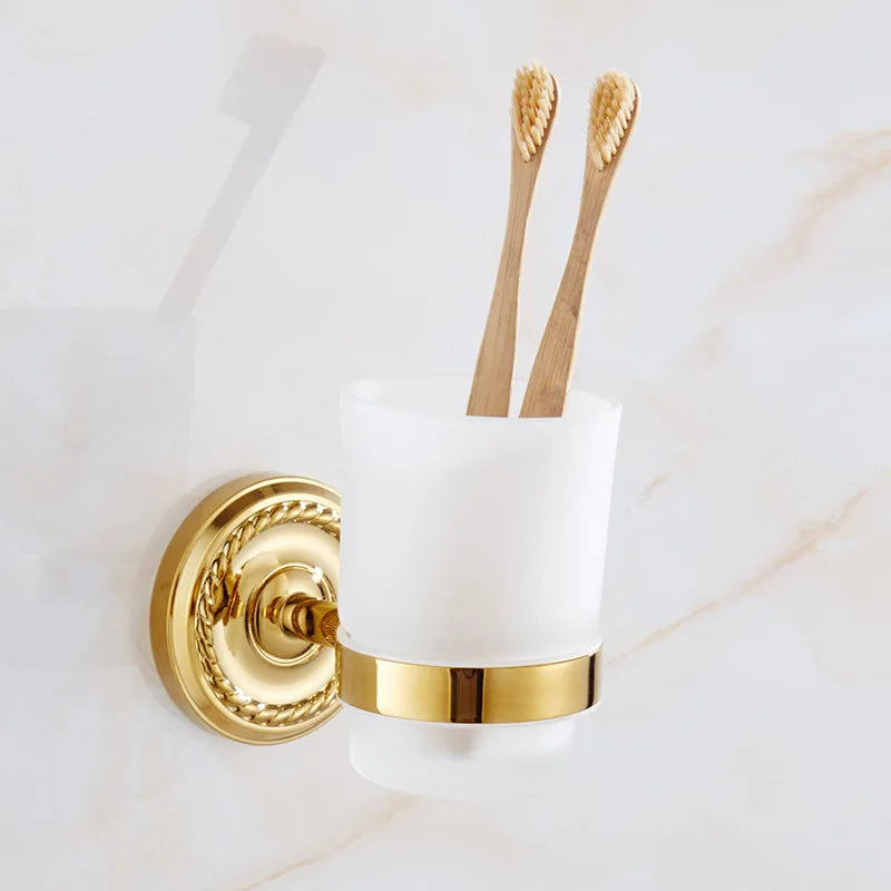 Gold Bath hardware Set Bathroom Accessories Shelf Soap Dish Toilet Paper Holder Soap Dispenser Robe Hook ELM53G