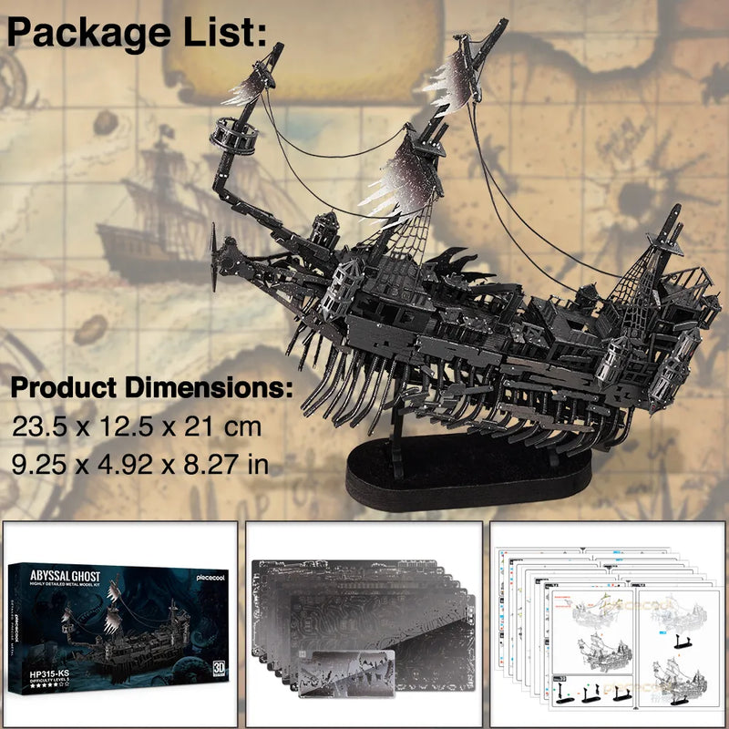 Piececool 3D Metal Puzzles Gifts Abyssal Ghost Pirate Ship Model Building Kits DIY Toys for Birthday and Christmas