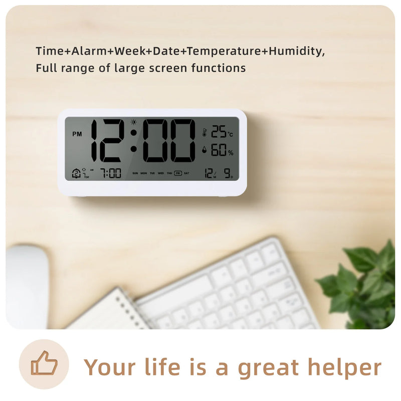 8001-EN Multifunctional Digital Clock LED Brightness Adjustable Temperature Humidity Displaying Alarm Clock with Dual  Modes