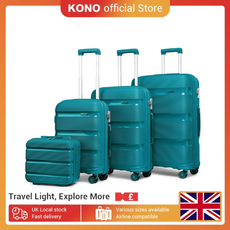 Kono Large Suitcase Hard Shell Travel Trolley 4 Spinner Wheels Lightweight Polypropylene Check in Luggage with TSA Lock