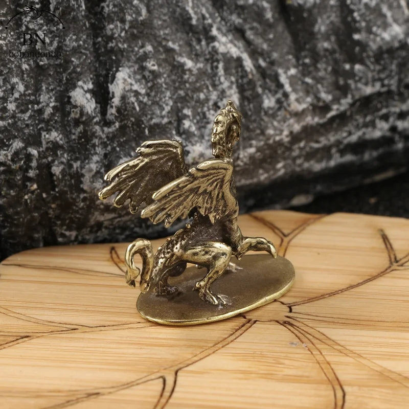 Solid Brass Warcraft Pterosaur Dragon Small Statue Desktop Ornaments Mythical Beast Figurines Retro Home Feng Shui Decorations