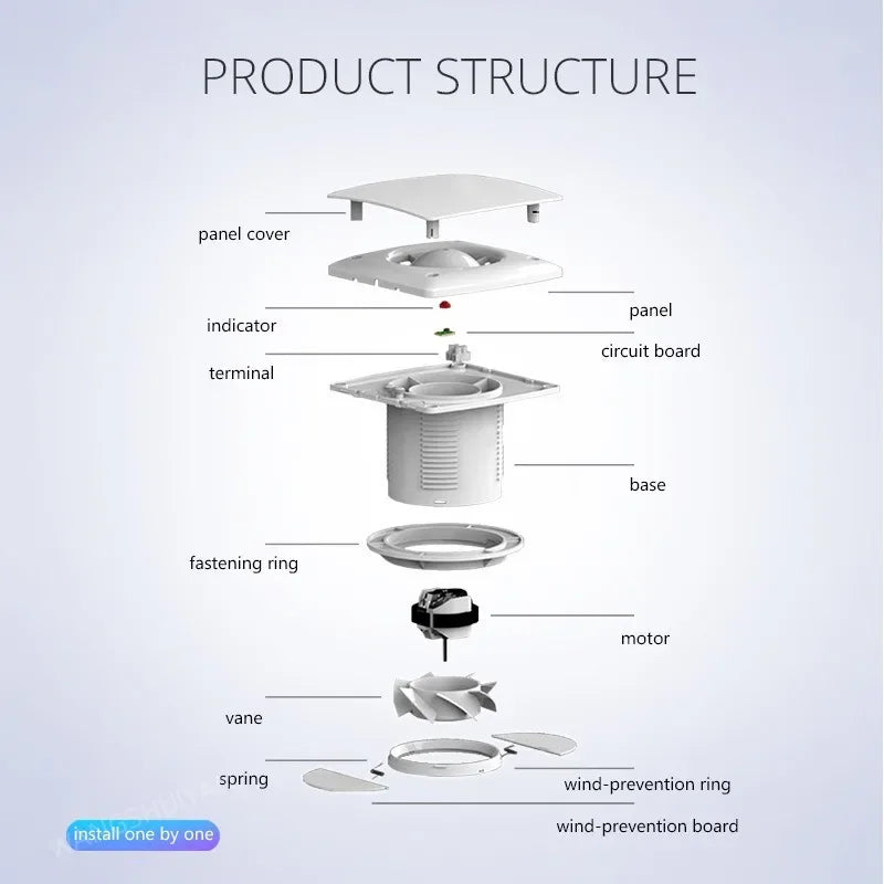 220V Ventilator Extractor Wall Mounted 4 Inch Exhaust Fan Low Noise Home Bathroom Kitchen Garage Air Vent Ventilation