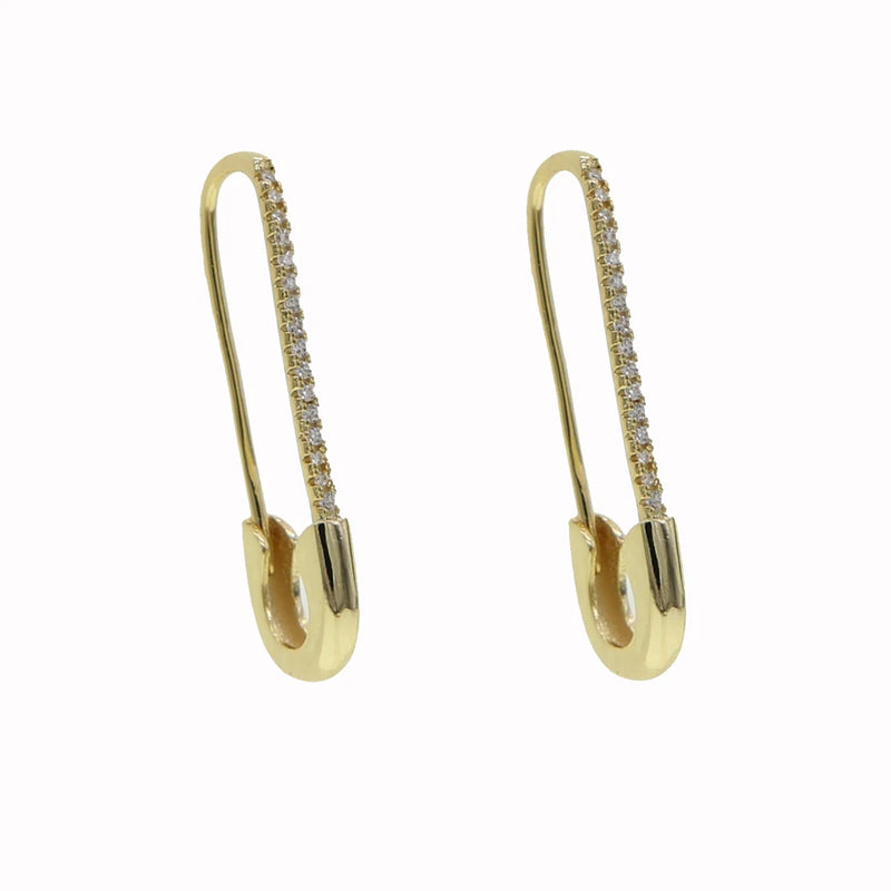 New Arrived Tiny Cute Gothic Gold Color Cz Paved Safety Pin Long Stud Earrings Ear Threader Fashion Jewelry Exquisite Earrings