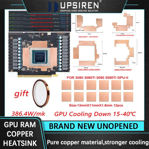 GPU RAM Kupferkühlkörper für Radiatorspeicher Miner RTX 3060 3070 3080 3090 / 5600 5700 GPU-Kühlung 15-40 Grad Wärmeleitpad