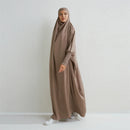 Muslim Abaya Hooded Smocking Sleeve One-piece Prayer Dress Women Jilbab Islamic Clothing Dubai Saudi Black Robe Turkish Modesty