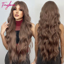 Burgundy Dark Red Synthetic Wigs Long Wavy Wine Red Cosplay Wig with Bangs for Women Natural Body Wave Halloween Heat Resistant