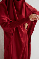 Muslim Abaya Hooded Smocking Sleeve One-piece Prayer Dress Women Jilbab Islamic Clothing Dubai Saudi Black Robe Turkish Modesty