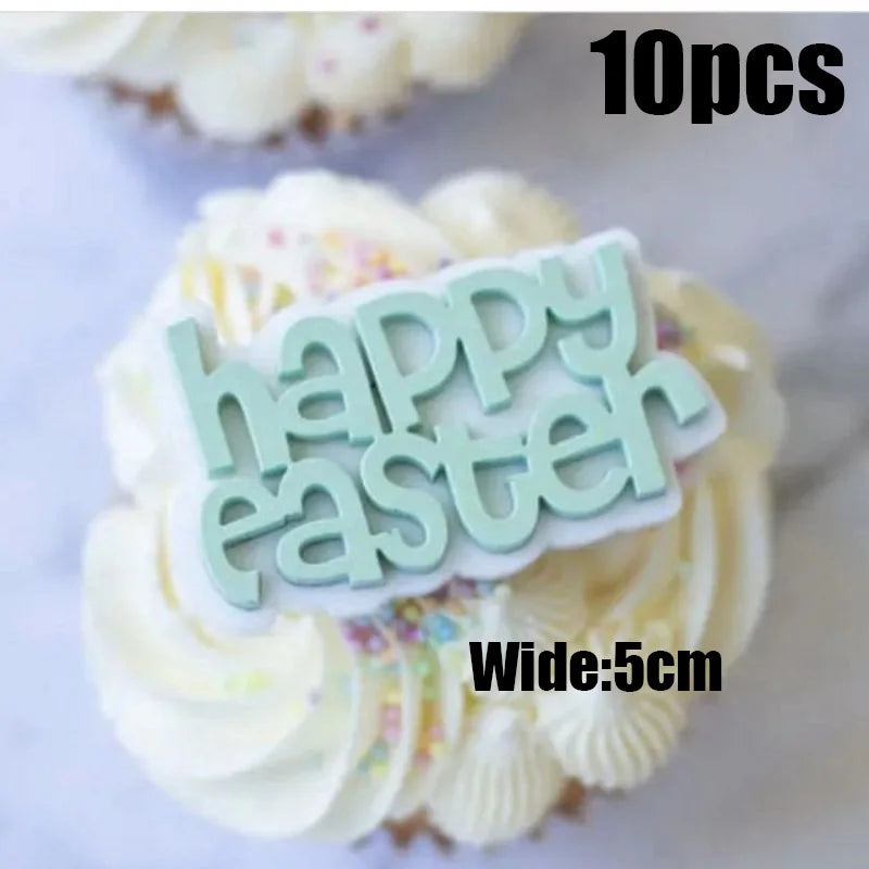 10Pcs Happy Easter Bunny Egg Cake Toppers Acrylic Gold Silver Rabbit Shaped Cupcake Toppers for Easter Party Dessert Decorations