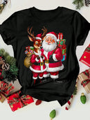 Merry Christmas Santa Claus Deer Print Women T-Shirt Fashion Short Sleeve T Shirt Streetwear Harajuku Female Tees Tops