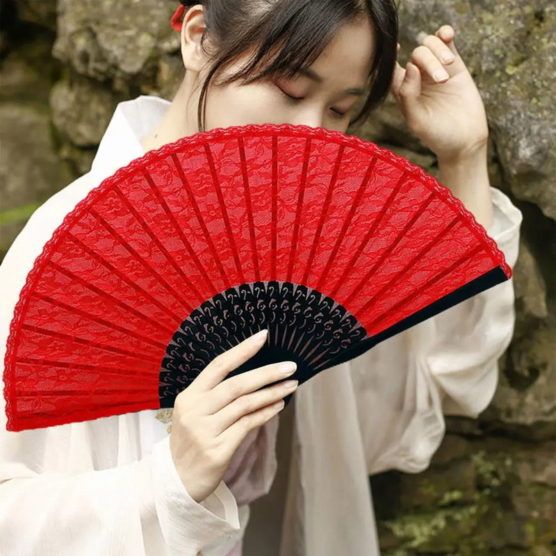 Silk Cloth Blank Chinese Folding Fan Wooden Bamboo Elegant Lace Fabric Fan Folding Fan Curved Blade Fan Home Decor Wedding Fan