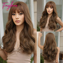 Burgundy Dark Red Synthetic Wigs Long Wavy Wine Red Cosplay Wig with Bangs for Women Natural Body Wave Halloween Heat Resistant