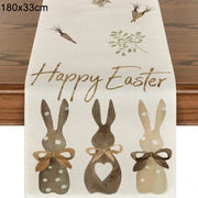 2024 Easter Rabbit Table Runner Linen Bunny Dining Table Cloth Placemat Spring Holiday Happy Easter Decoration For Home Kitchen